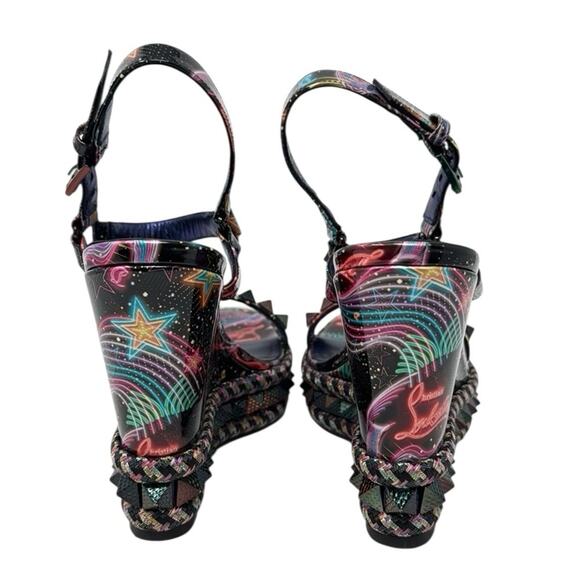 Christian Louboutin Sandals Pyraclou Studded Patent Leather Platform Wedges 38 - Picture 4 of 7